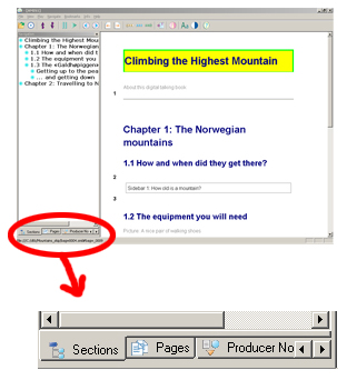 close-up view of the tabbed navigation sidebar