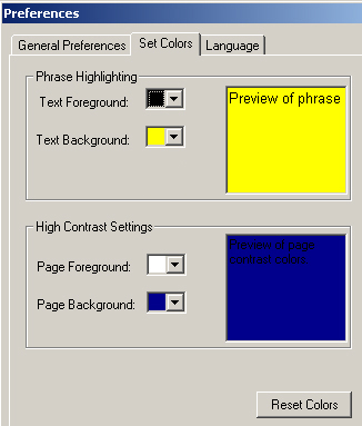 dialog for changing the highlight and contrast colors of AMIS